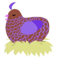 A russet and blurple chicken with a lace pattern
