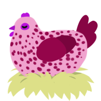 Canteen, a pink and maroon chicken with a speckle pattern