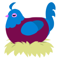 A wine and sapphire chicken with a head pattern