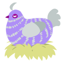 A lilac and silver chicken with a bar pattern