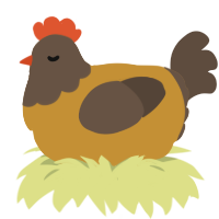 Caramel, a gold and bark chicken with a head pattern