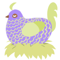 A lilac and lemon chicken with a lace pattern
