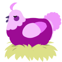 A plum and lavender chicken with a head pattern