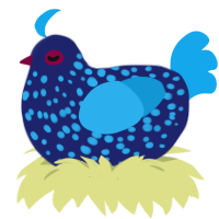 A navy and sky chicken with a speckle pattern
