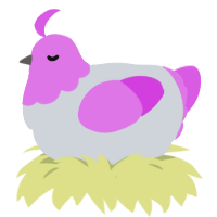 A mist and orchid chicken with a head pattern