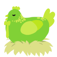pea, a grass and lime chicken with a neck-speckle pattern