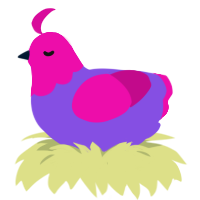 Purple Sweater, a blurple and fuchsia chicken with a head pattern