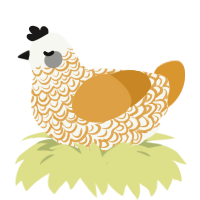A white and orange chicken with a double-lace pattern