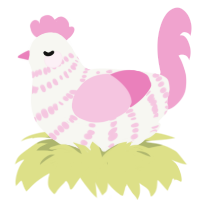 Peppermint, a white and pink chicken with a bar pattern