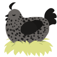 Machiavellism, a grey and sable chicken with a speckle pattern