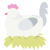 A white and mist chicken with a neck-speckle pattern