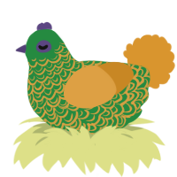Cryptid, a viridian and orange chicken with a double-lace pattern