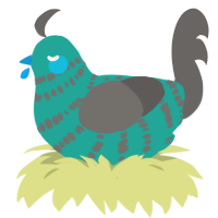 A turquoise and grey chicken with a bar pattern