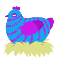 Gummy, a sky and amethyst chicken with a bar pattern