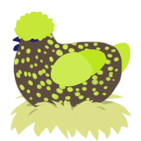 Rigel, a bark and lime chicken with a speckle pattern