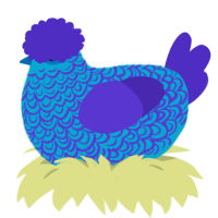Saiph, a cerulean and indigo chicken with a double-lace pattern