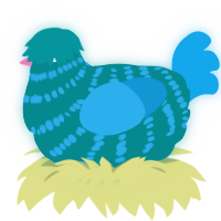 Skipjack, a teal and sky chicken with a bar pattern