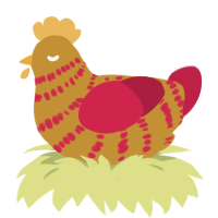 Nugget, a gold and crimson chicken with a bar pattern