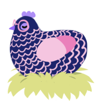 interrobang, a navy and pink chicken with a lace pattern
