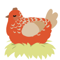 A vermilion and beige chicken with a half-lace pattern
