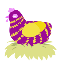 A plum and yellow chicken with a bar pattern