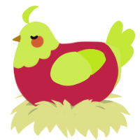 sliced apples, a crimson and lime chicken with a head pattern