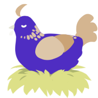 CRYSTAL RUSH, a indigo and beige chicken with a neck-speckle pattern