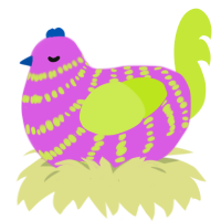 A orchid and lime chicken with a bar pattern