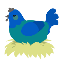 Blue, a teal and ultramarine chicken with a head pattern