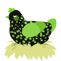 Monster, a black and grass chicken with a speckle pattern