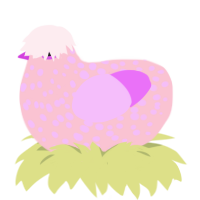 Knitting Needles, a rose and lavender chicken with a speckle pattern
