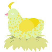 Honey Bears Cafe, a apple and yellow chicken with a speckle pattern