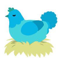 Bluey, a aqua and cerulean chicken with a head pattern