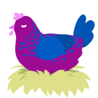 A plum and ultramarine chicken with a half-lace pattern