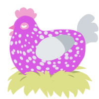 A orchid and mist chicken with a speckle pattern