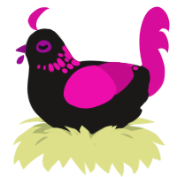 Rhodonite, a sable and fuchsia chicken with a neck-speckle pattern