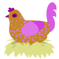A ochre and orchid chicken with a speckle pattern