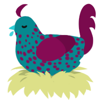 Wildberry, a teal and wine chicken with a speckle pattern