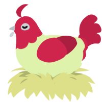 A apple and crimson chicken with a head pattern