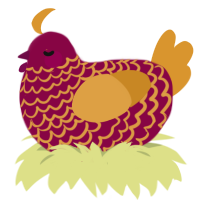 Jupiter, a maroon and orange chicken with a lace pattern