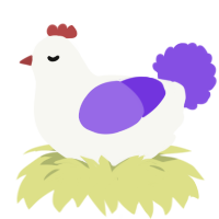 A white and blurple chicken