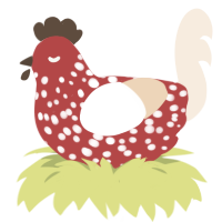 A red and cream chicken with a speckle pattern
