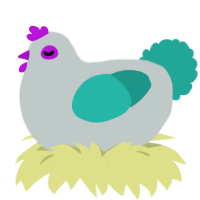 A silver and turquoise chicken