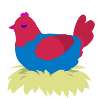 A sapphire and crimson chicken with a head pattern