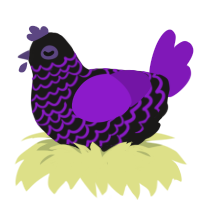 Neon Goth, a sable and violet chicken with a lace pattern
