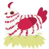 Piperita, a white and crimson chicken with a bar pattern