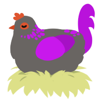 A grey and amethyst chicken with a neck-speckle pattern