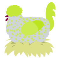 GLOWSTICK, a mist and lime chicken with a speckle pattern