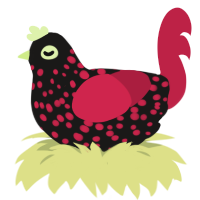 A sable and crimson chicken with a speckle pattern