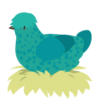 A turquoise and teal chicken with a speckle pattern